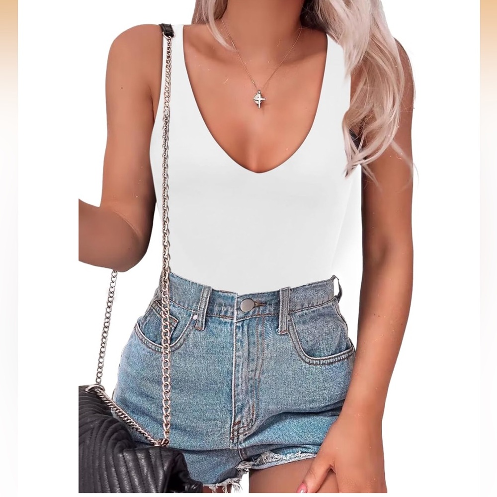 Elegant White V-Neck Bodysuit